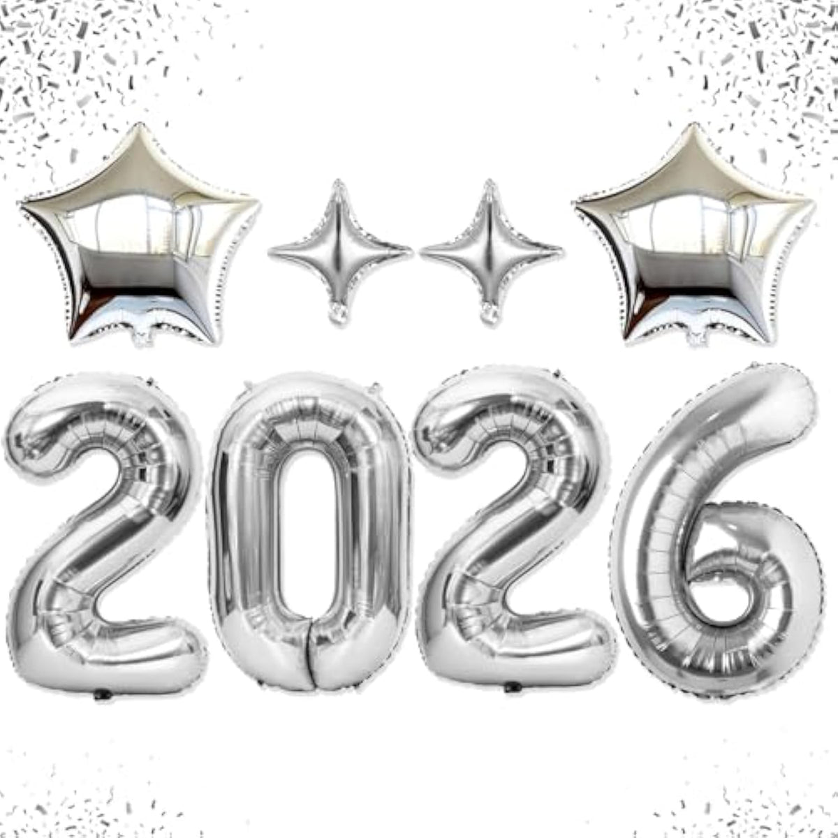 Upgraded, 42In Large 2026 Balloons Numbers, With 4Pcs Star Balloon And Accessories (3D Premium Aluminum Foil) Ideal New Years Eve Balloons Decorations, For New Years Eve Party Supplies 2026, Silver