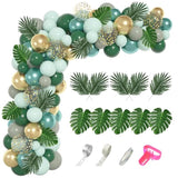 151Pcs Jungle Safari Balloon Garland Kit, Metallic Green Gold Tropical Balloons Arch Artificial Palm Leaves For Animal Dinosaur Two Wild One Birthday Baby Shower Decoration Boys Party Supplies