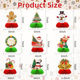 9 Pcs Christmas Honeycomb Centerpieces – Holiday Table Decorations with Gingerbread Man, Christmas Tree, Snowman, Santa, Stocking, Wreath, Candy Cane, Penguin and Bells for Xmas Party Supplies
