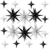 18 Pcs Black Silver Star Balloons, Silver And Black Balloon With 6 Pcs 22-Inch Explosion Star Balloons 12Pcs 10-Inch Four Pointed Stars Foil Balloon For Anniversary Birthday Party Decorations