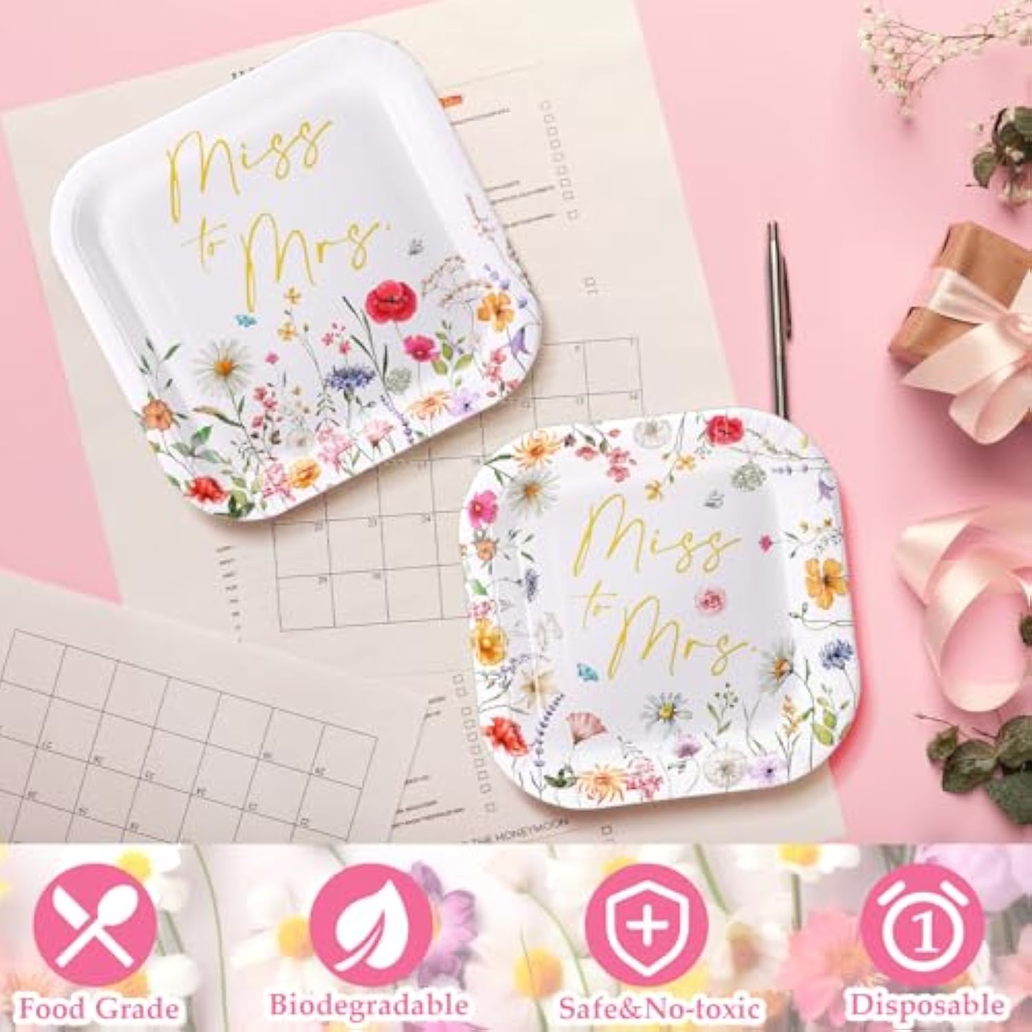 100PCS Floral Disposable Plates – 9'' Dinner & 7'' Dessert Set for Any Event