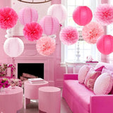 Light-Hot Pink Party-Decorations Paper-Flowers Lanterns - 15Pcs Graduation Girl Birthday Decor Tissue Pom Poms Streamers, Bridal Baby Shower Wedding Bachelorette Valentine Hanging Supplies