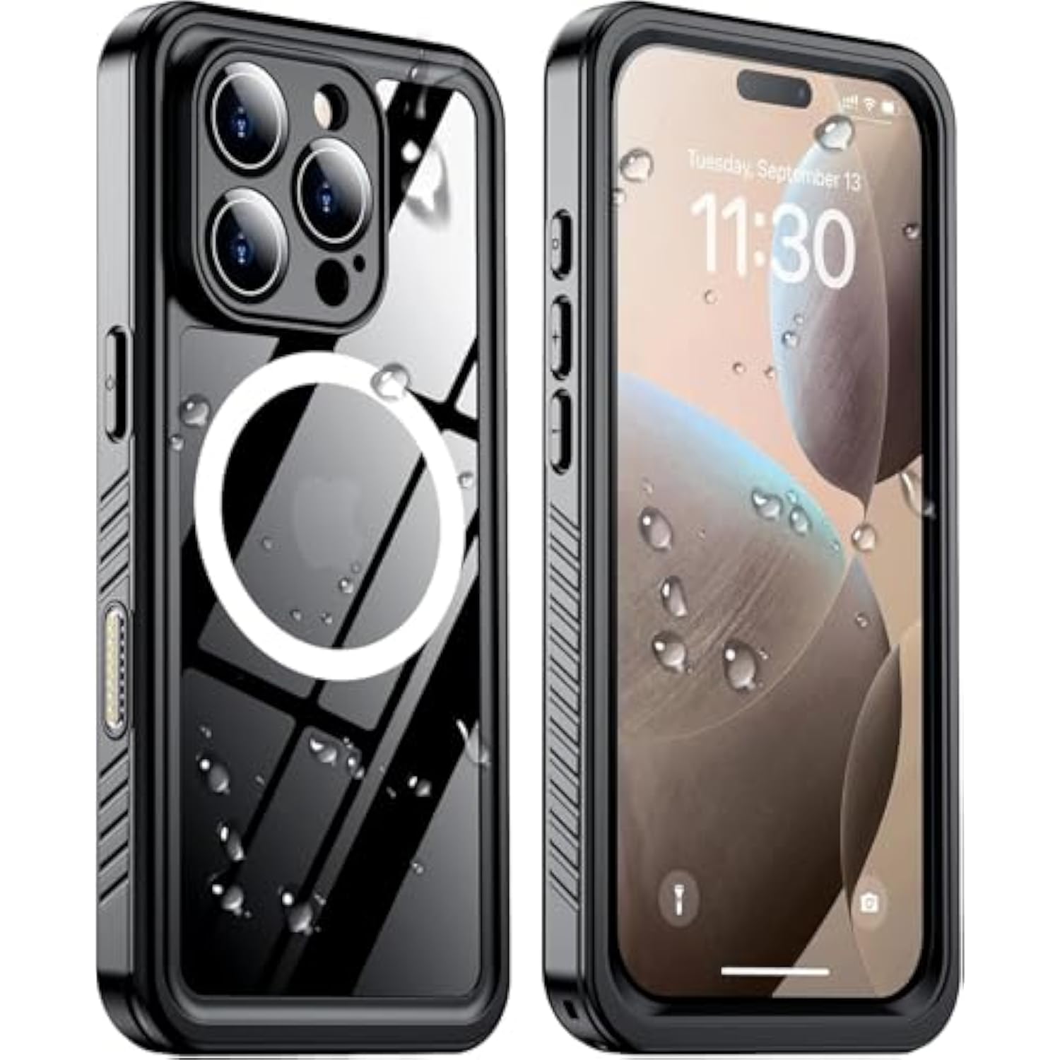Magnetic For Iphone 16 Pro Max Case Waterproof,Built-In Screen Protector[Ip68 Underwater][Upgrade Military Dropproof][Compatible With Magsafe] Full Body Shockproof Case-Black