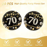 41Pcs 70Th Birthday Decorations For Men Women, Black Gold 70 Year Old Birthday Party Supplies Include 20 Plates 20 Napkins And 1 Tablecloth, Black Gold 70 Aged Birth Party Tableware