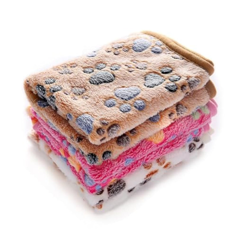 1 Pack 3 Blankets Super Soft Fluffy Premium Fleece Pet Blanket Flannel Throw For Dog Puppy Cat Paw Brown/Pink/White Small(23X16 Inch)