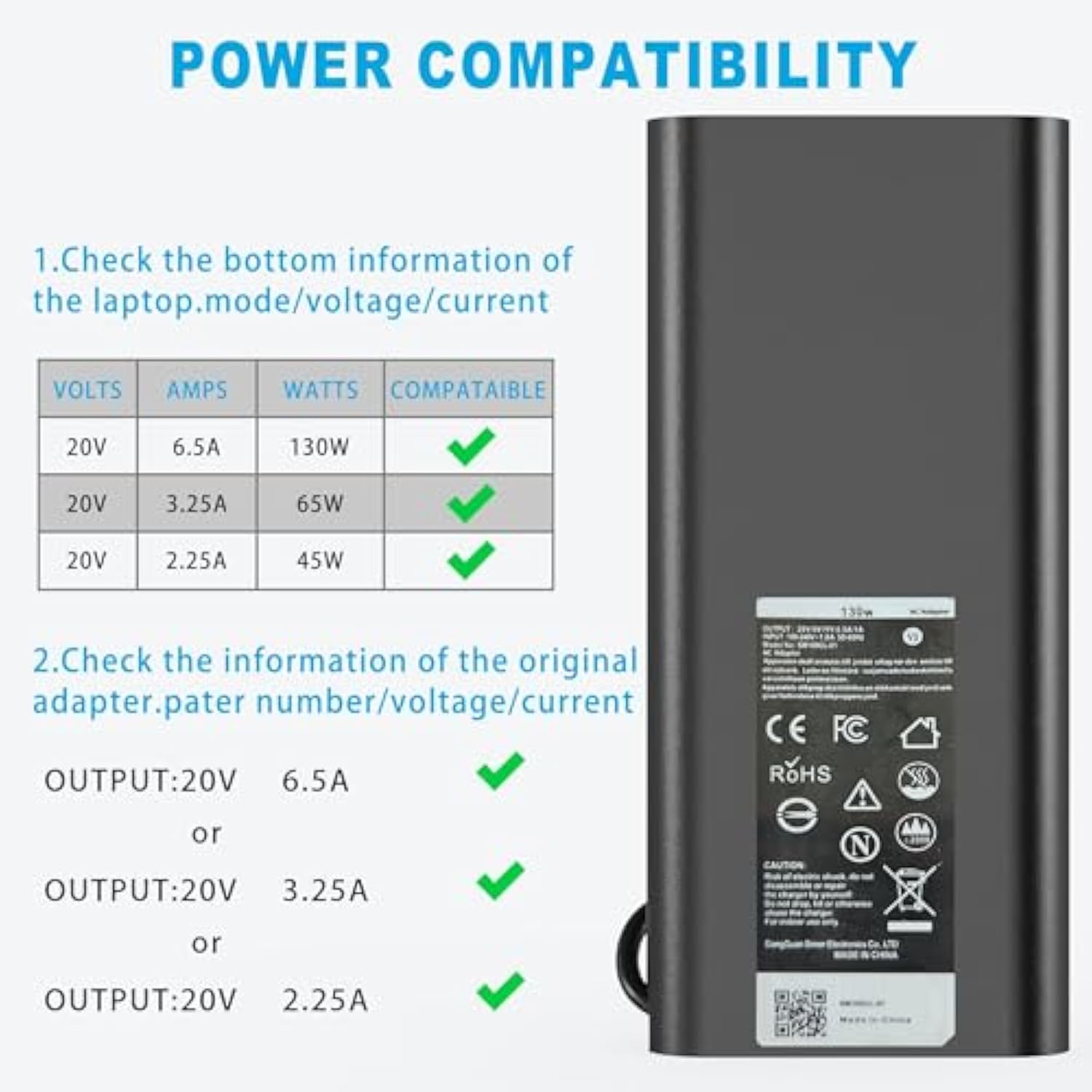 65W Dell Inspiron Charger,Replacement For All Round Connectors Dell Laptop Cha