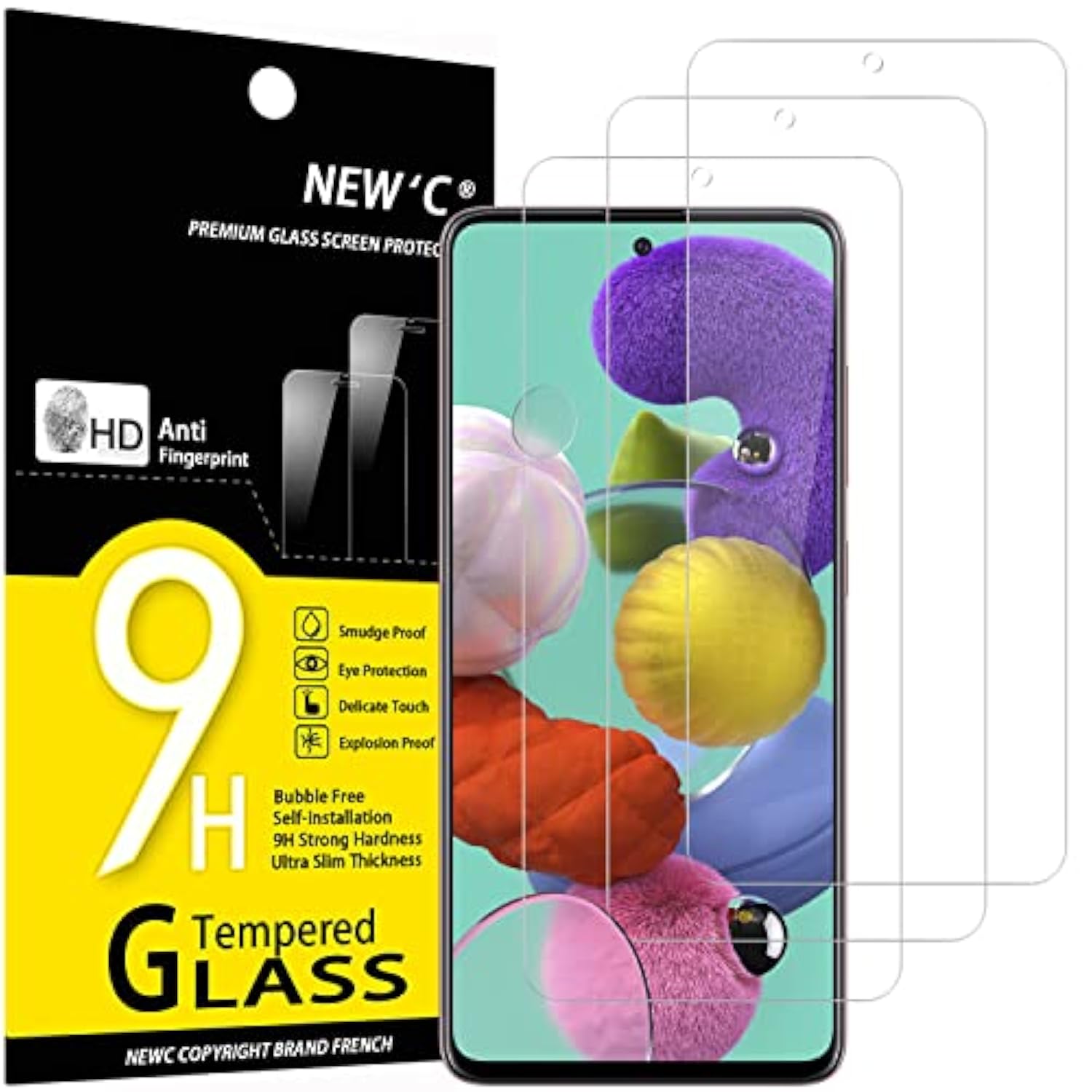 3 Pack Tempered Glass Screen Protector for Samsung Galaxy A51 Case Friendly