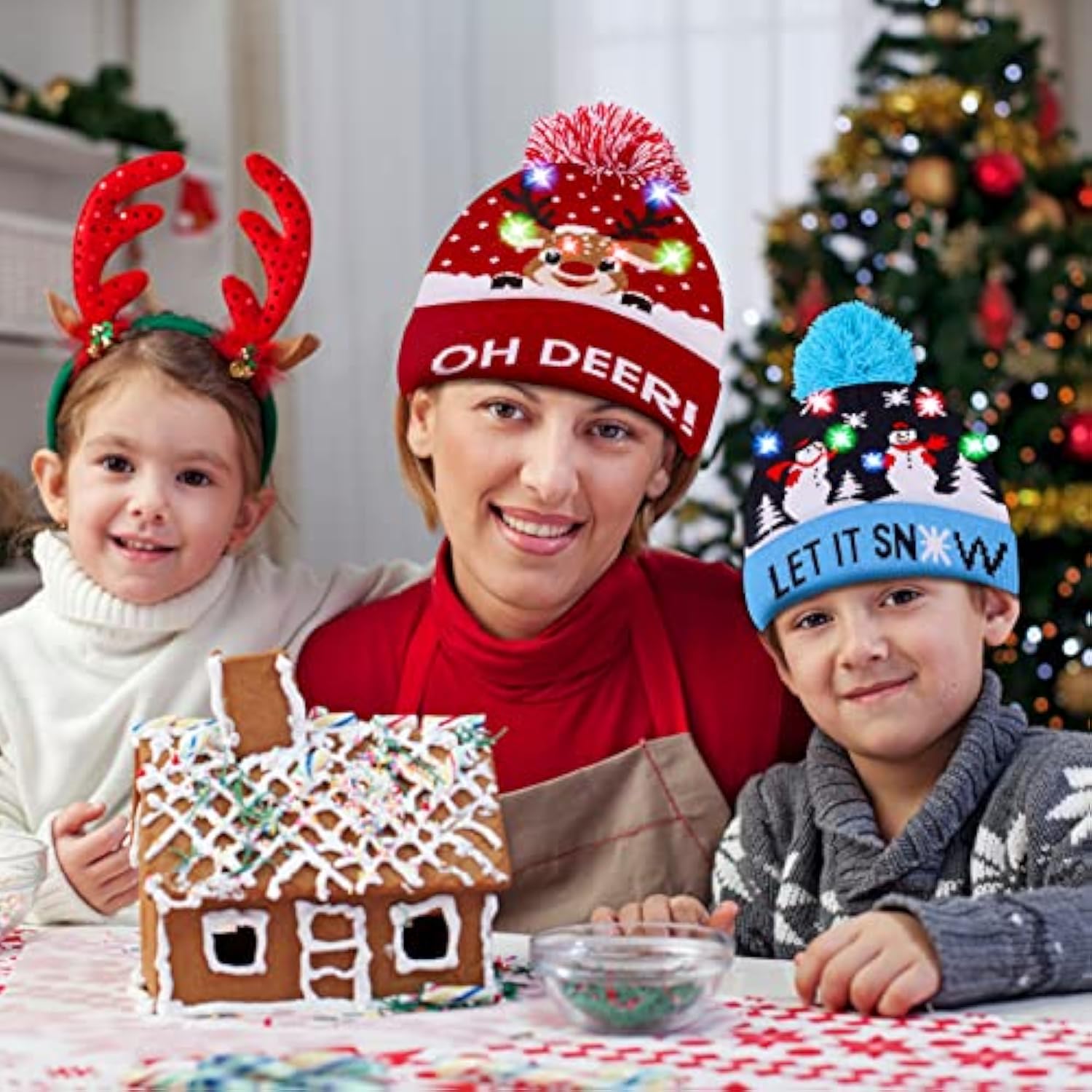 Christmas Hat Xmas Led Light Up Beanie Knit Hats Winter Snow Cap Christmas Party Favors For Adults And Kids
