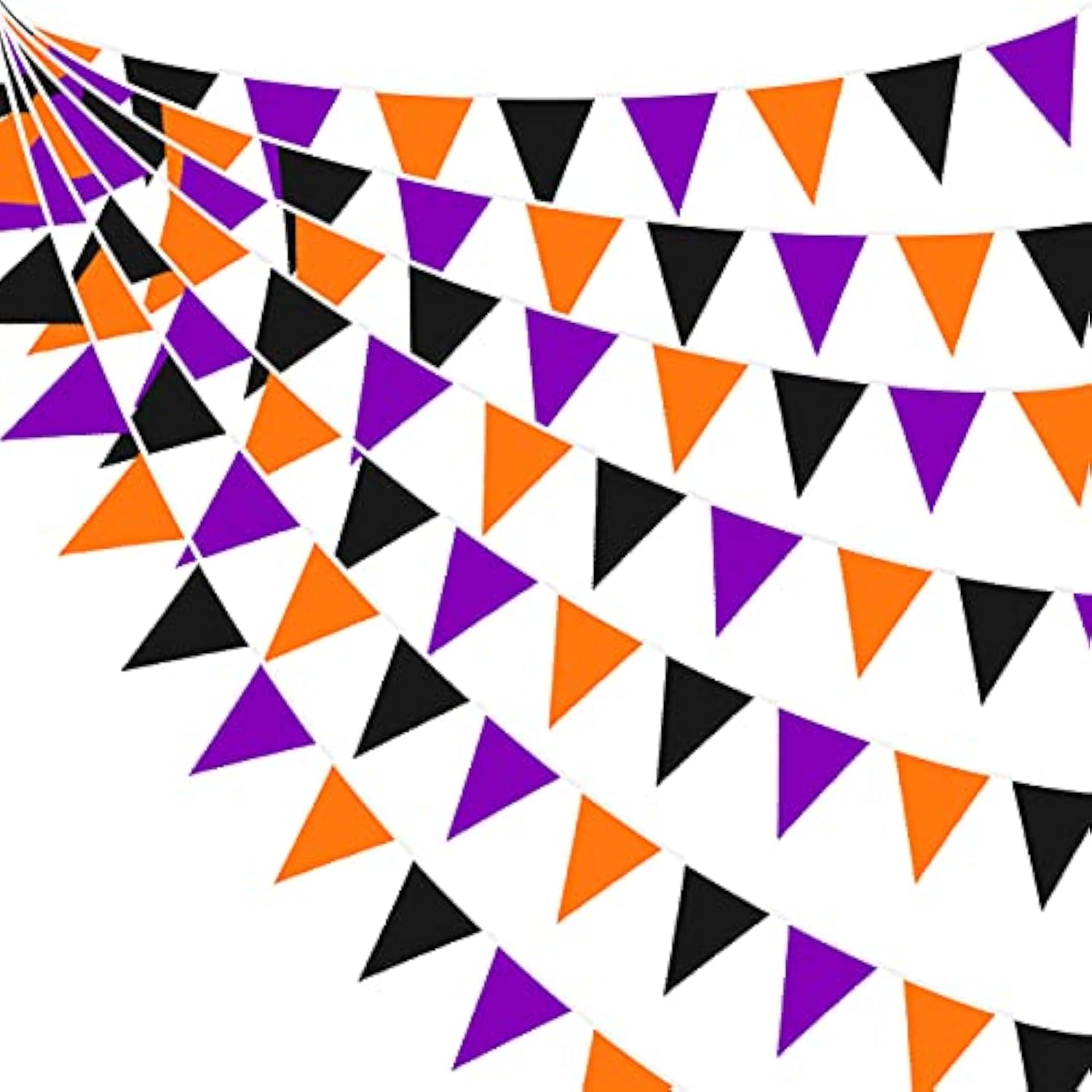 32FT Halloween Pennant Banner Orange Black Purple Fabric Triangle Flag Garland