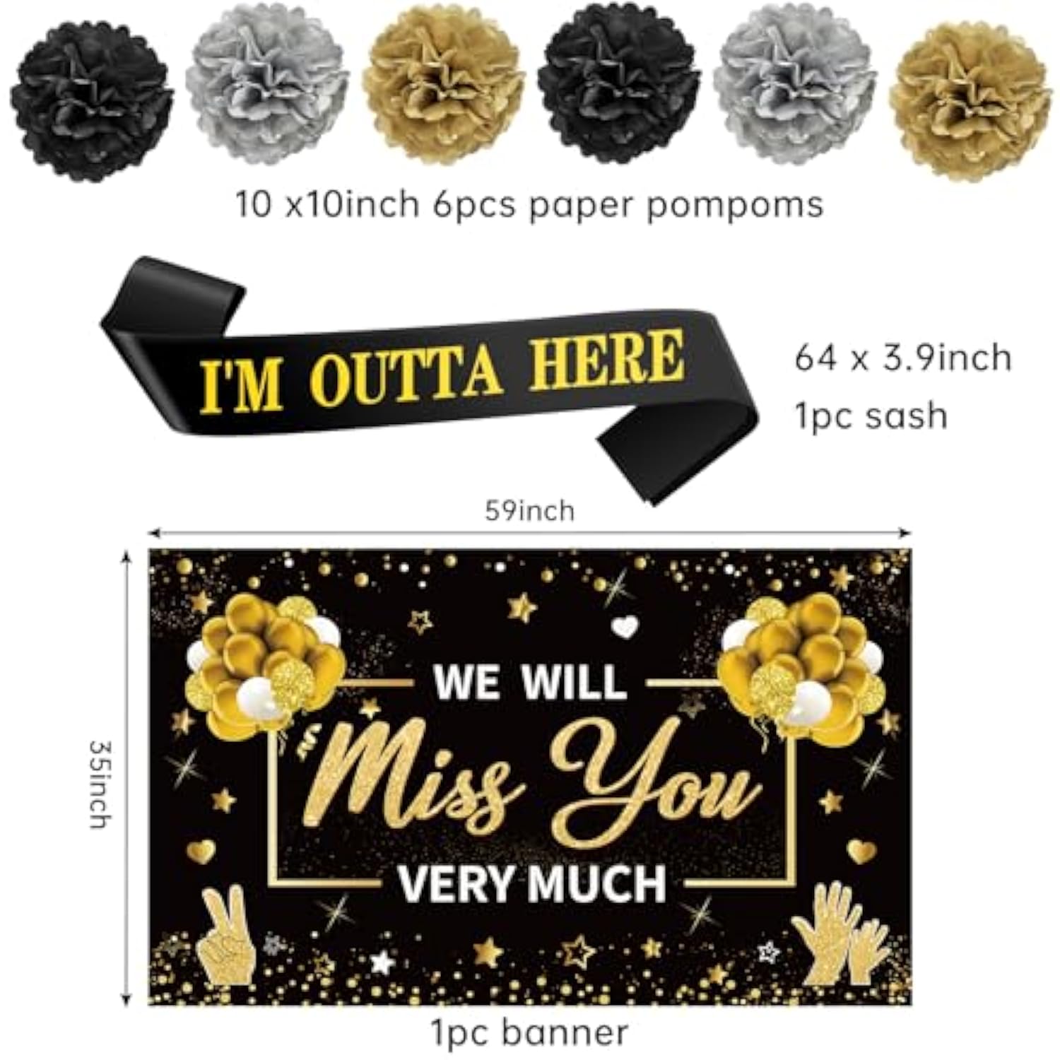 45pcs Retirement Party Decorations — Black & Gold Farewell Banner, Table Toppers & More
