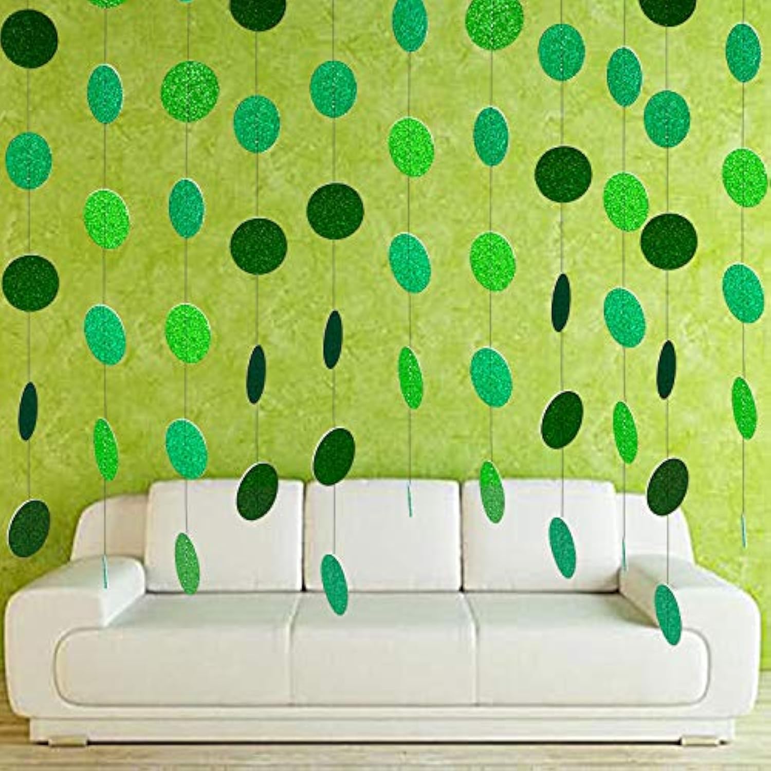Glitter Green Paper Garland Circle Dot Banner 40ft Party Decorations