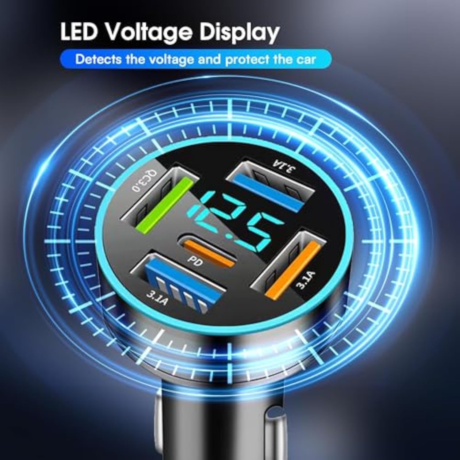 66W 5-Port Usb Car Charger Pd 30W Qc3.0 3.1A Cigarette Lighter Usb Charger With Led Voltmeter - Fast Charging Compatible With Iphone Ipad Samsung