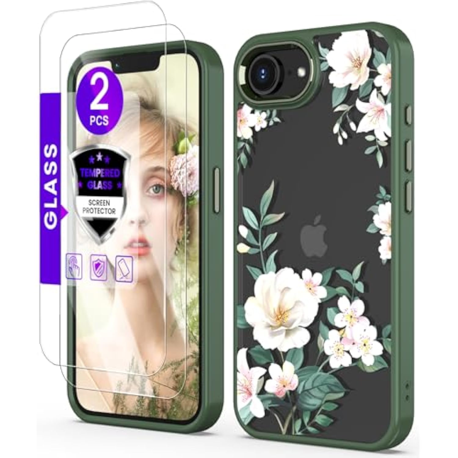 For Iphone 16E Case+Tempered Glass Screen Protector, [ Grade Protective] Slim Soft Tpu & Hard Pc,Girls Women Crystal Clear Flower Pattern Cover For Iphone Se 4Rd Gen 2025-Magnolia