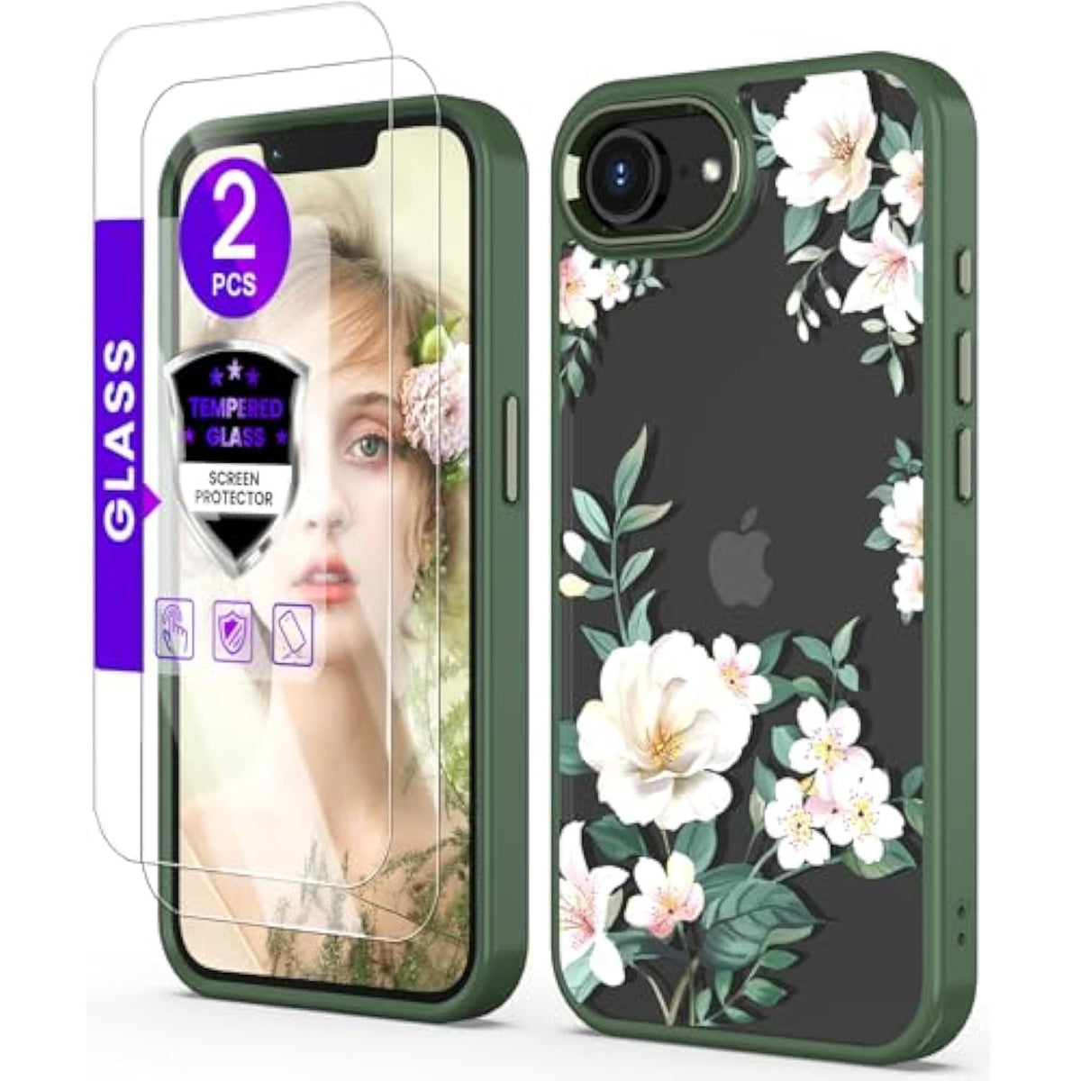 For Iphone 16E Case+Tempered Glass Screen Protector, [ Grade Protective] Slim Soft Tpu & Hard Pc,Girls Women Crystal Clear Flower Pattern Cover For Iphone Se 4Rd Gen 2025-Magnolia