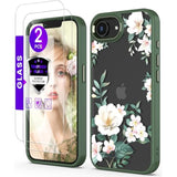 For Iphone 16E Case+Tempered Glass Screen Protector, [ Grade Protective] Slim Soft Tpu & Hard Pc,Girls Women Crystal Clear Flower Pattern Cover For Iphone Se 4Rd Gen 2025-Magnolia