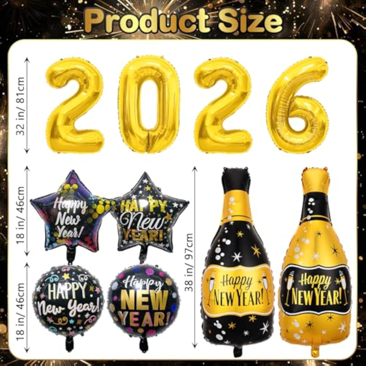10pcs New Year 2026 Foil Balloons Set for NYE Party Supplies
