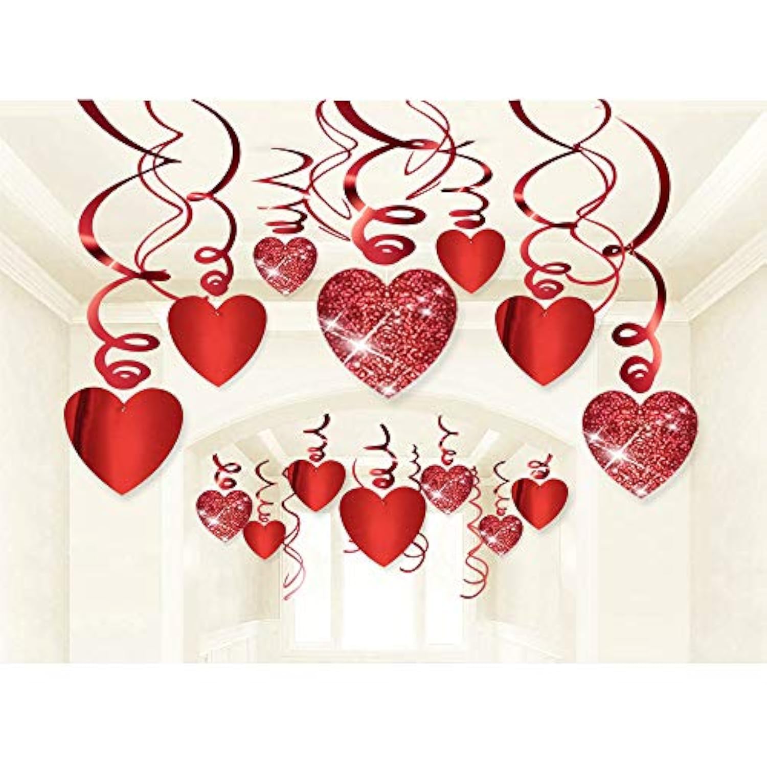 Valentine'S Day Glitter Heart Swirl Hanging Decoration- Bridal Shower, Engagement, Wedding,Birthday Party Decorations 30Ct