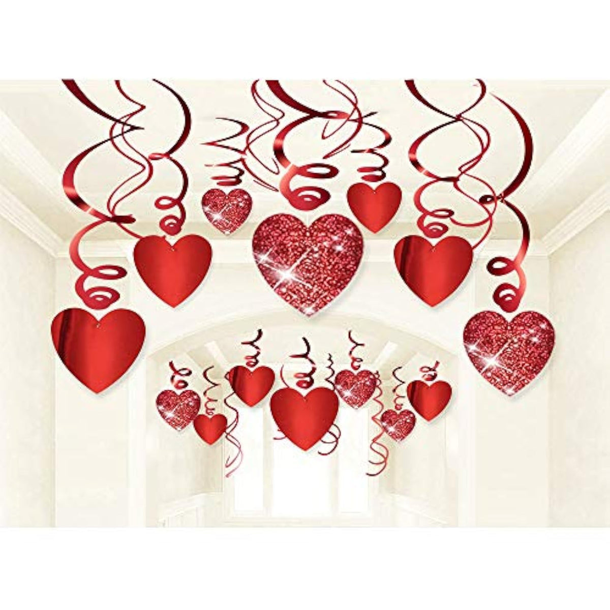 Valentine'S Day Glitter Heart Swirl Hanging Decoration- Bridal Shower, Engagement, Wedding,Birthday Party Decorations 30Ct