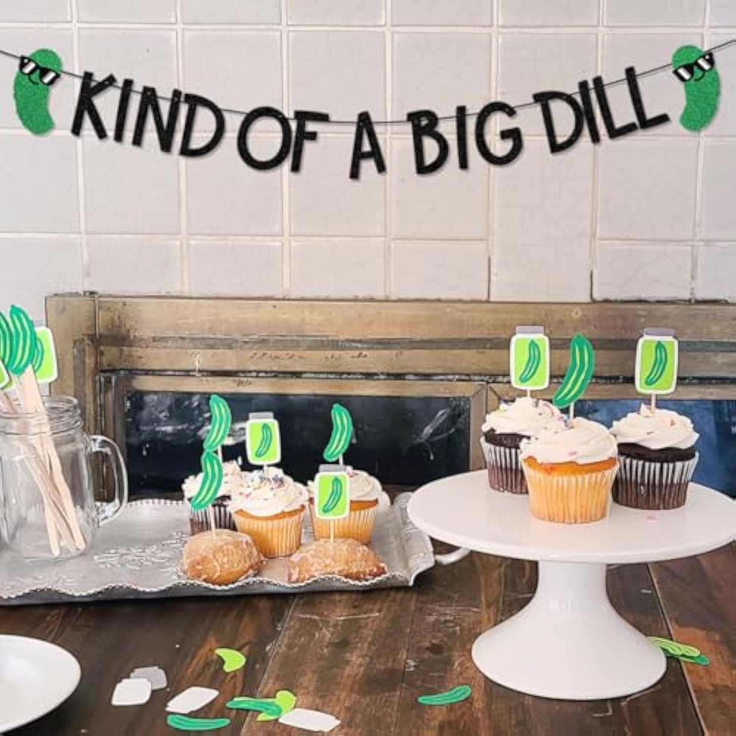 Glitter “Kind of a Big Dill” Pickle Birthday Banner for Party Décor