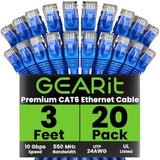 GearIT Cat 6 Ethernet Cable 3 ft (20-Pack) - Cat6 Patch Cable, Cat 6 Patch Cab