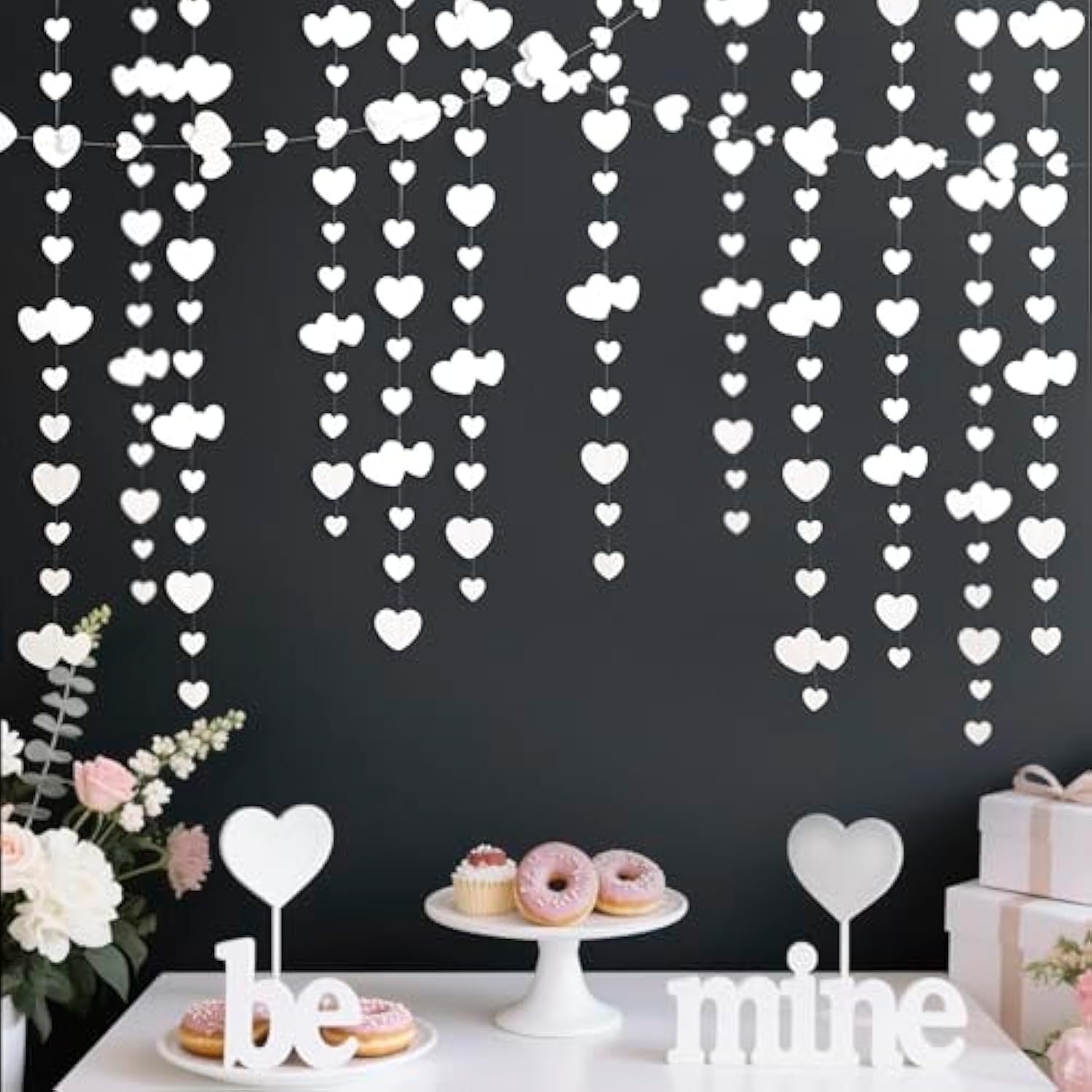 52Ft Valentines Day Party Decorations White Heart Garland White Love Heart Hanging Paper Streamer Banner For Wedding Anniversary Bridal Shower Engagement Mothers Day Bachelorette Winter Party Supplies