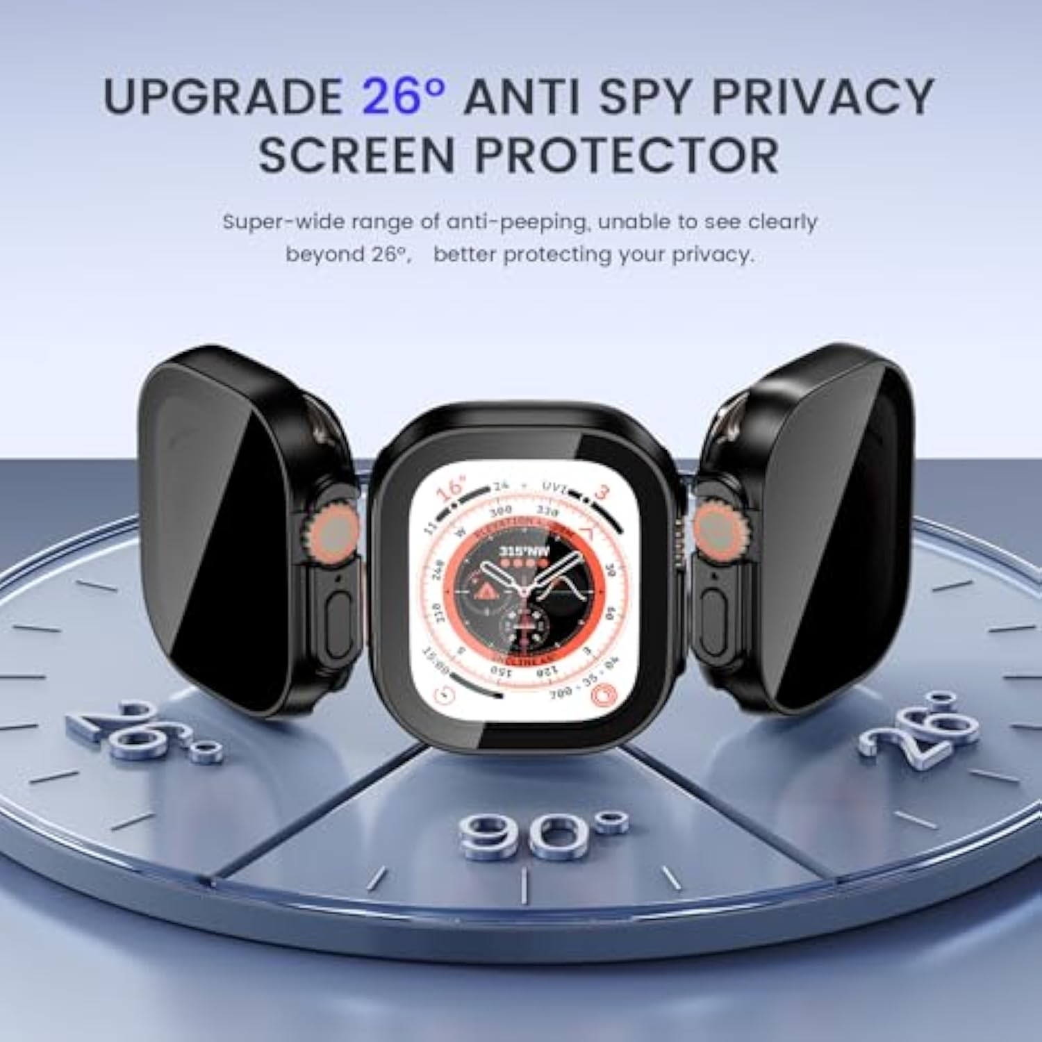Privacy Waterproof Case Compatible For Apple Watch Ultra 3/2/1 Screen Protector 49Mm, Anti Spy Face Cover Back Bumper For Iwatch Accessories