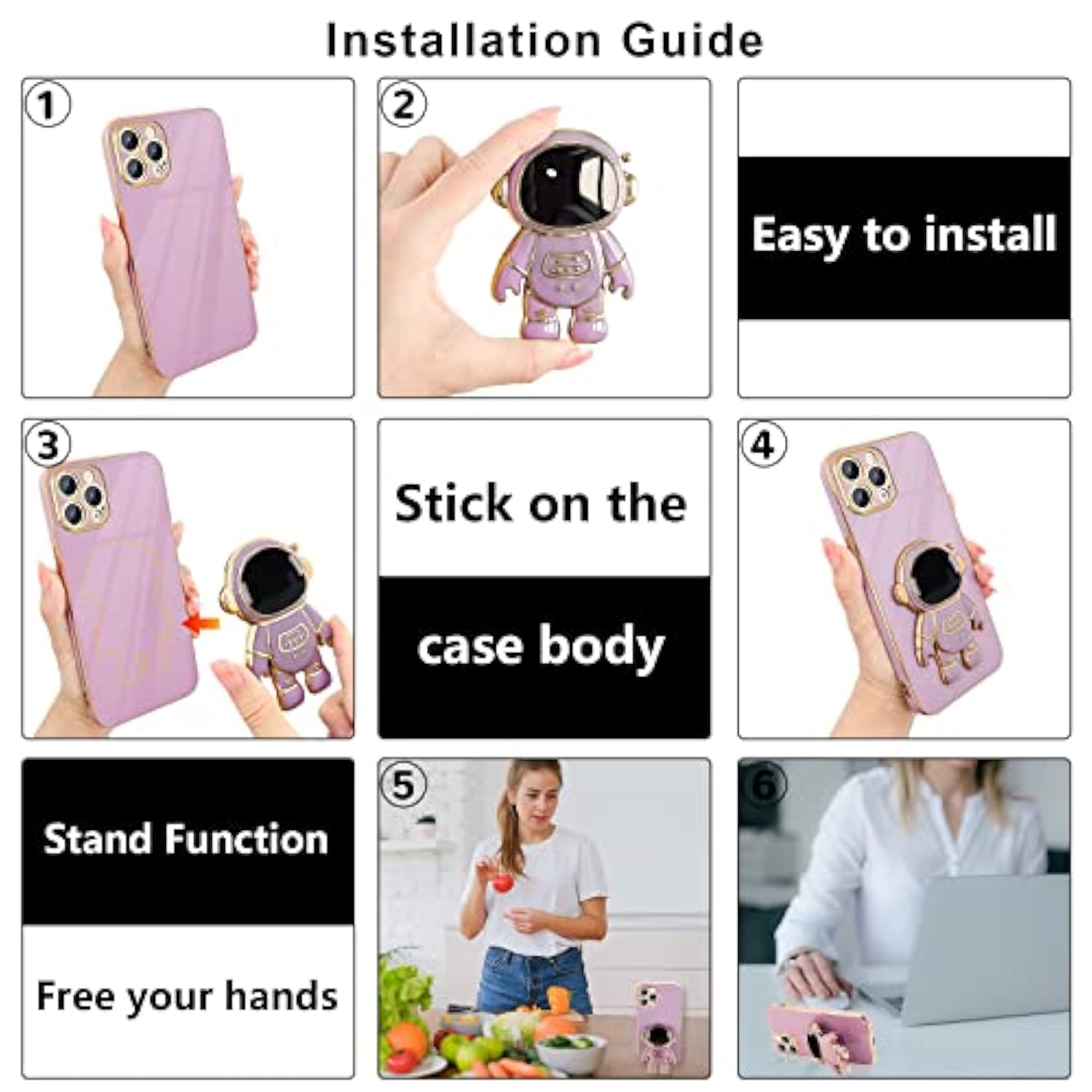 Compatible With Iphone 12 Pro Max Case Cute 3D Astronaut Stand Design Camera Protection Shockproof Soft Back Cover For Apple Iphone 12 Pro Max Phone Case Purple