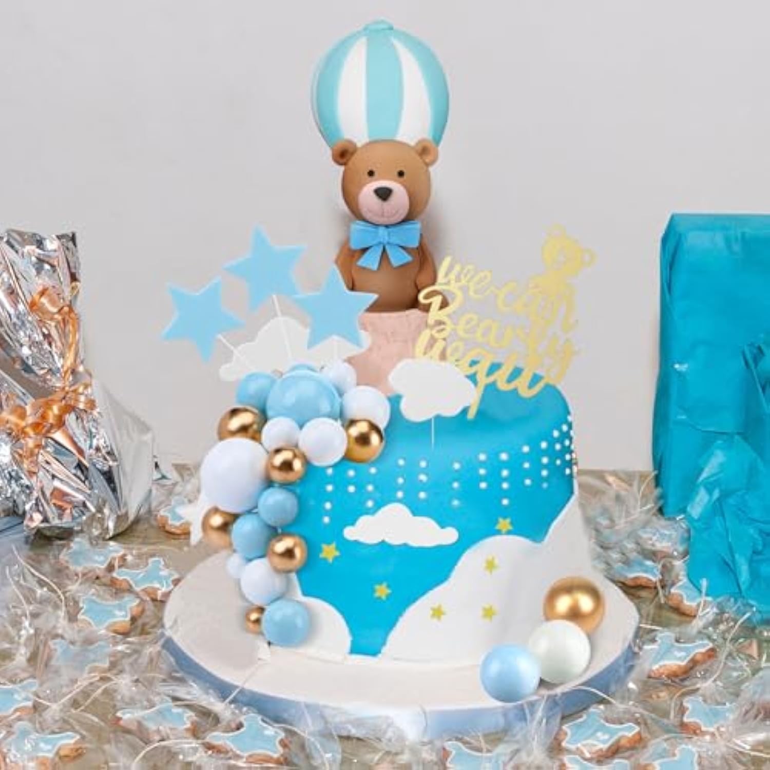37 Pc Brown Bear Cake Decorations: "We Can Bearly Wait" Topper for Baby Shower