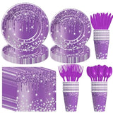 Purple Plates And Napkins Party Supplies - Decorations Tableware, Paper Plate, Napkin, Cup, Disposable Cutlery, Glitter Bridal Shower Birthday Table Decorations | Serve 24