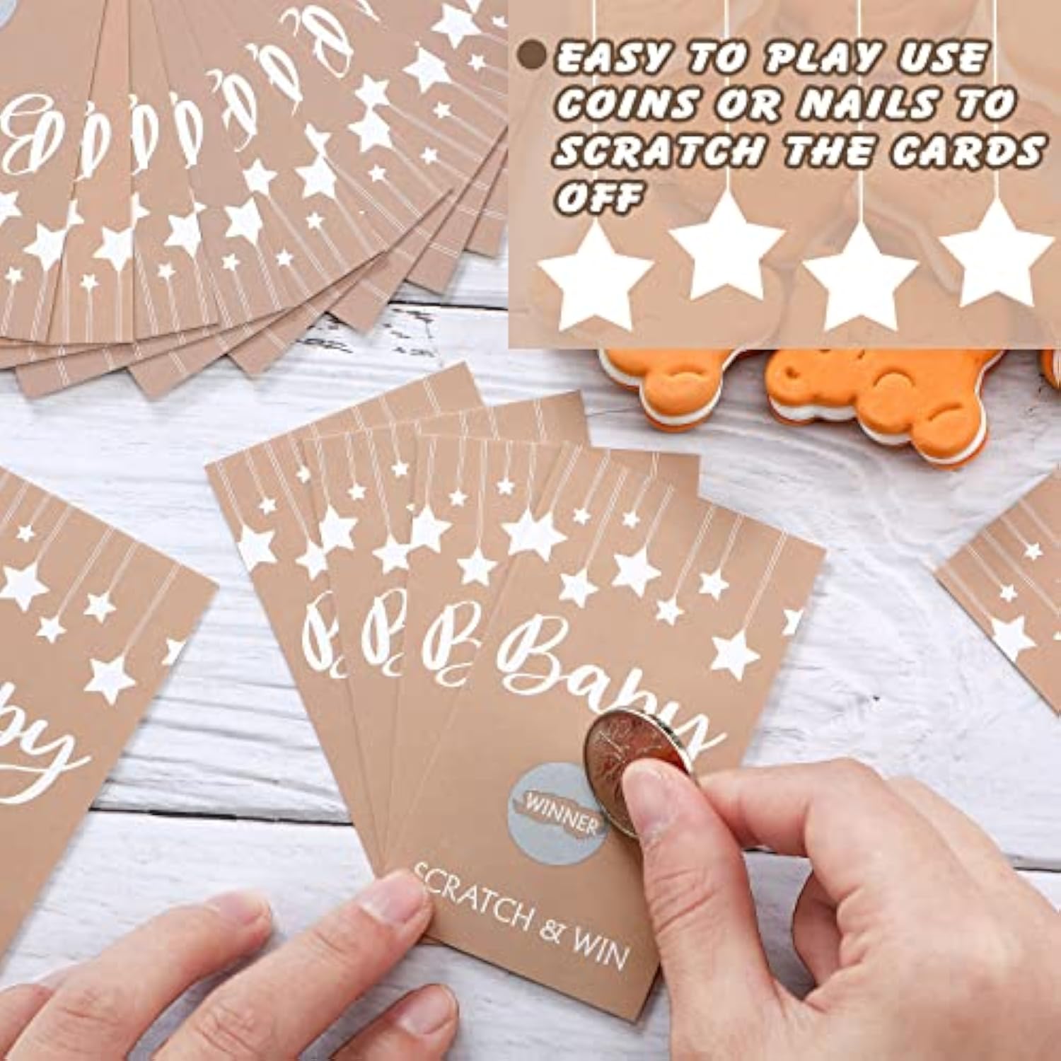 60 Pcs Baby Shower Games Rustic Scratch Off Cards Raffle Ticket For Baby Shower Party Games Activity Supplies Birthday Wedding Favor