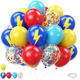 Red, Blue & Yellow 12" Balloons Lightning Print & Confetti Party Decor