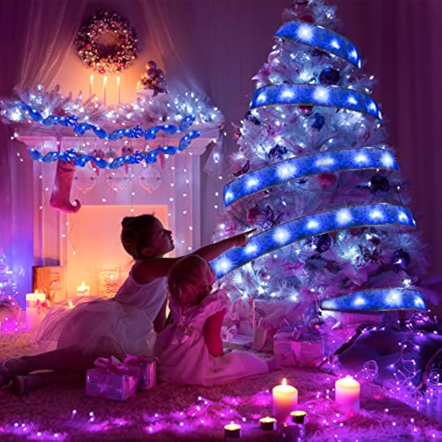 Christmas Ribbon Lights Christmas Lights 16.4 Ft Glow Christmas Tree Ribbon Battery Operated Indoor String Lights For Ou