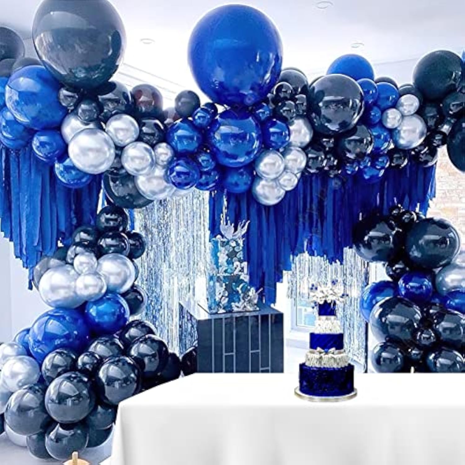 Navy Royal Blue Silver Balloon Garland Kit 160 Pcs Dark Blue Balloons Arch For Graduations Class Of 2025 Prom Party Birthday Decorations 50Th Men Bithday Supplies