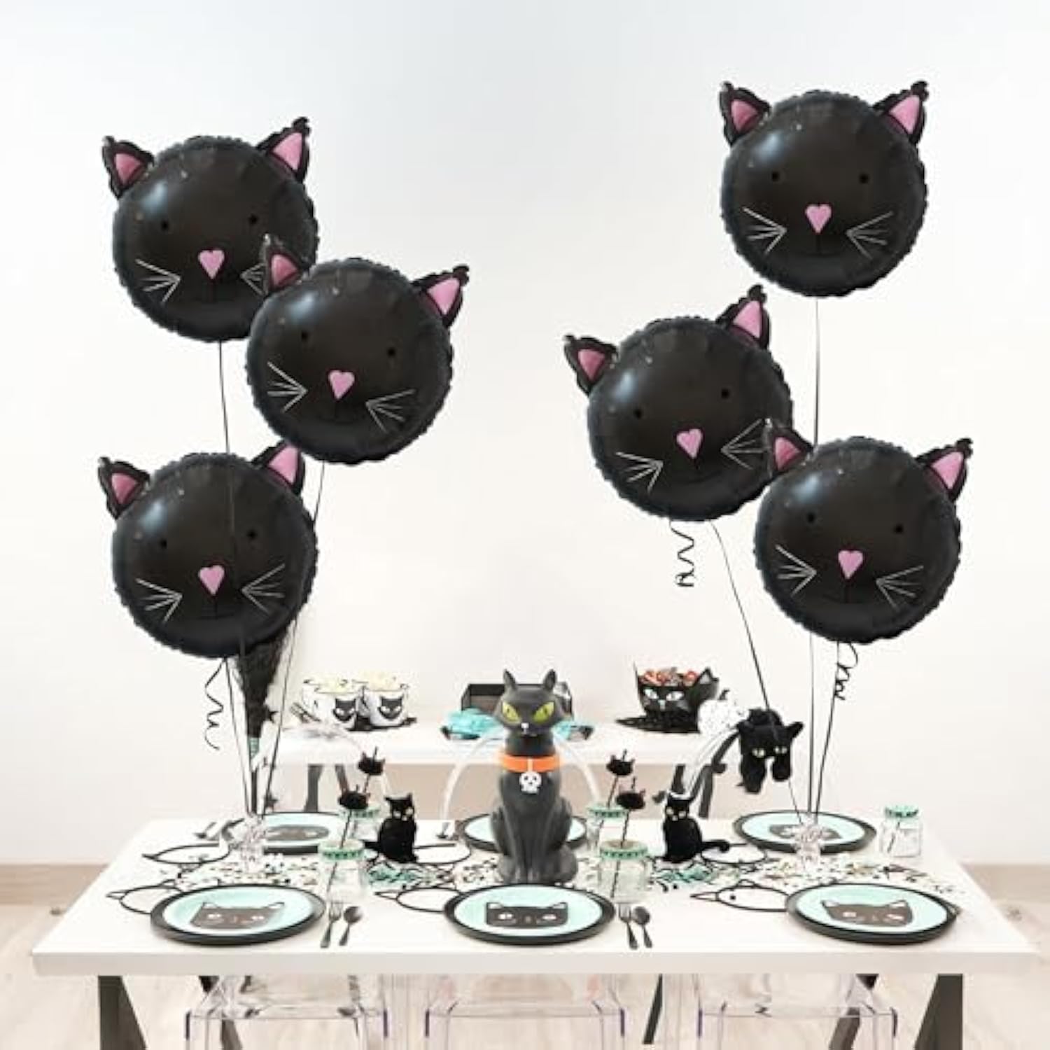 Black Cat Foil Balloons: Spooky Halloween Party Decorations - 8 Pcs