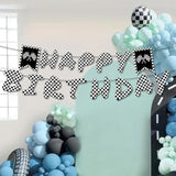 Race Car Birthday Party Streamers Backdrop Decorations, 2 Pack Black White Checkered Foil Fringe Curtain Photo Booth Props With Racing Car Birthday Banner For Back To School Car Themed Party Supplies