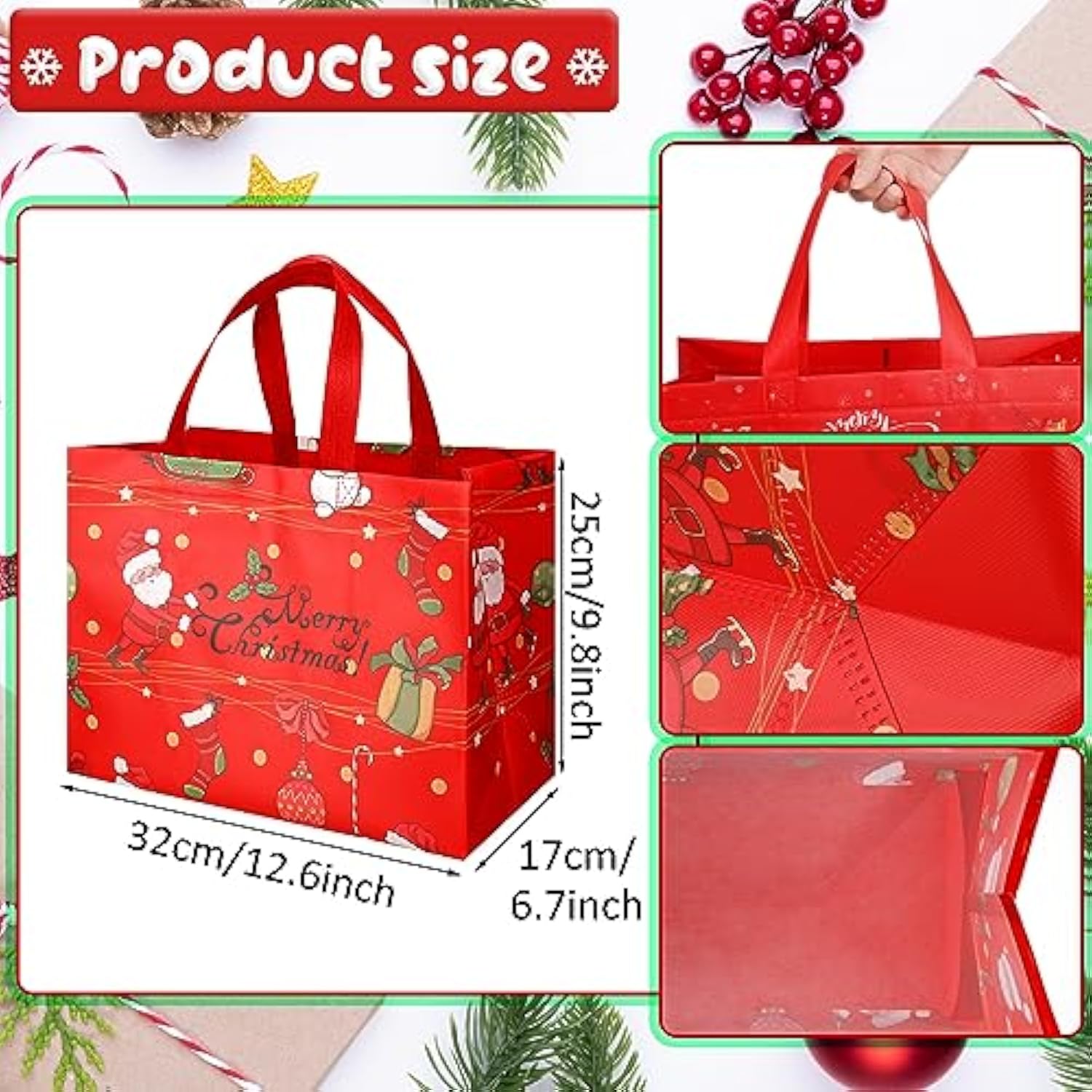90 Pack Christmas Gift Bags Large Reusable Non-Woven Tote Shopping Bags With Handles For Xmas Gift Wrap Party Favor Christmas Surprise Supplies, 12.6 X 9.8 X 6.7 Inch, 30 Styles