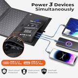 [Upgraded] 3 Usb Ports 28W Solar Charger(5V/4.8A Max), Portable Foldable Solar Panel For Camping, Ip44 Waterproof, Compatible With Iphone 11/Xs/Xs Max/Xr/X/8/7, Ipad, Samsung Galaxy Lg Etc.