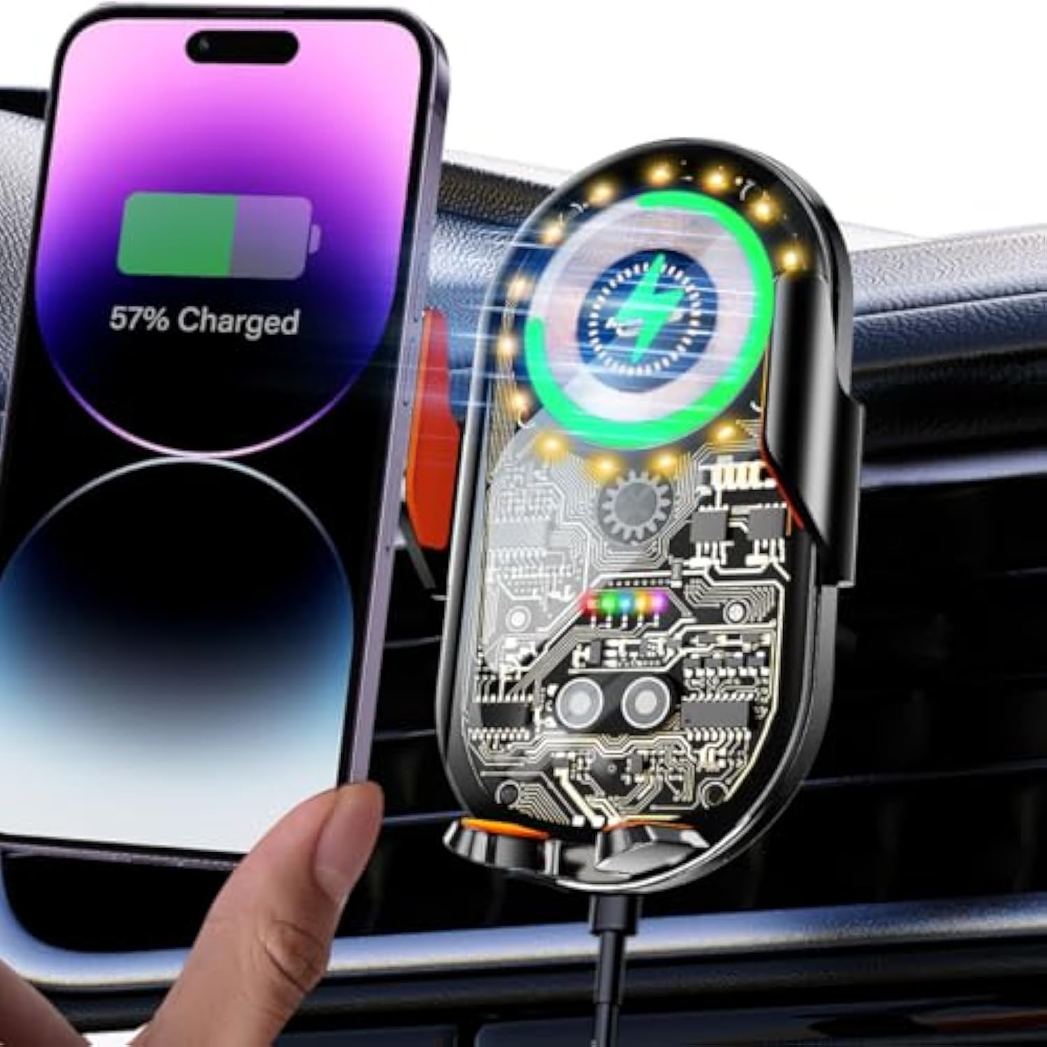 Wireless Car Charger Mount, 15W Qi Fast Charging - Auto Clamp Vent Phone Mount For 4.7-7.2 Inch Devices