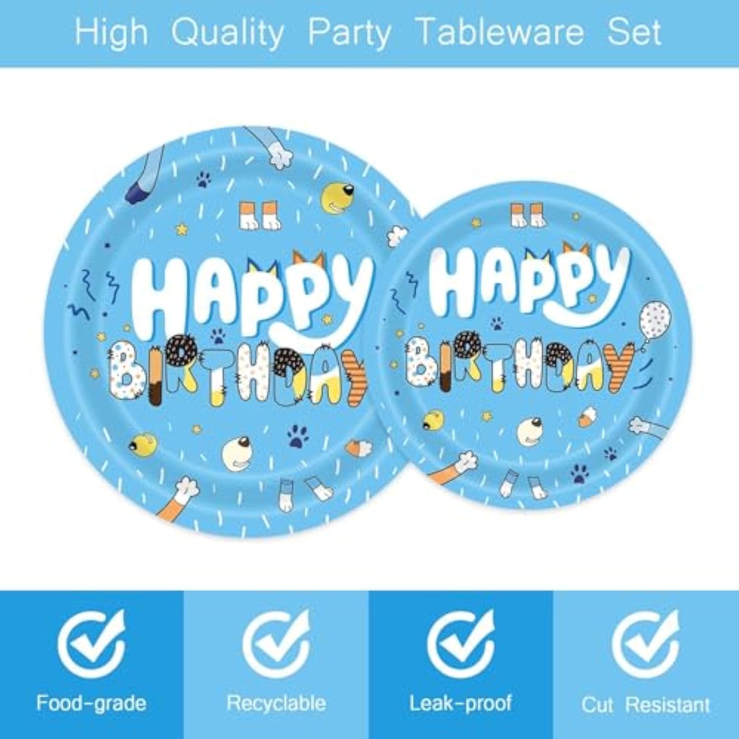 96Pcs Blue Dog Birthday Party Supplies Set For 24 Guests Happy Birthday Dessert Plates Lunch Plates Napkins Disposable Tableware Party Kit For Boys Kids