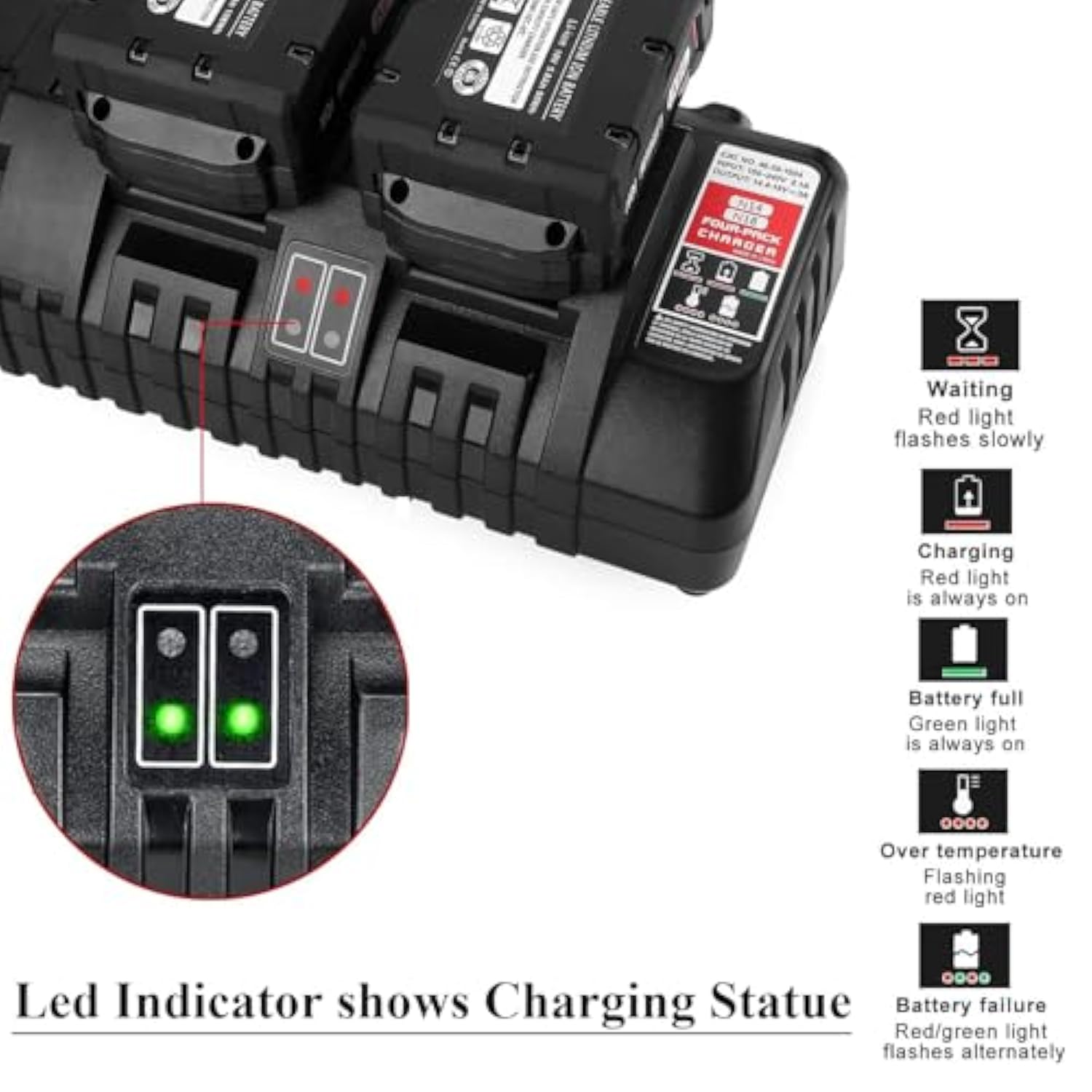 4-Port Rapid Charger Replacement For Charger Station 48-59-1804 Compatible With Mil-Wauk 18V Lithium Ion Battery 48-11-1850 48-11-1815 48-11-1840
