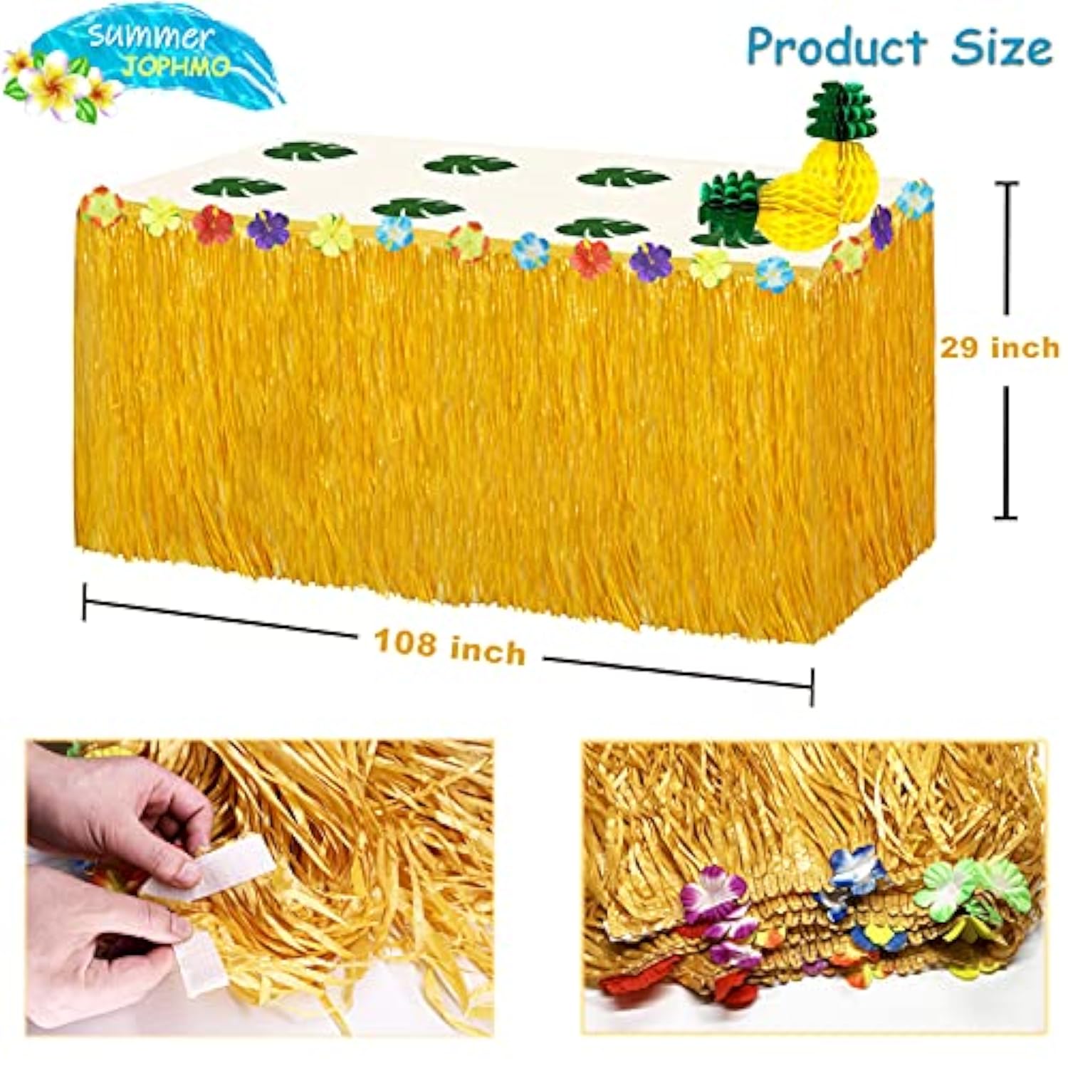 Tropical Luau Party Decoration Pack Hawaiian Beach Theme Party Favors Luau Party Supplies (112 Pcs) Including Banner, Table Skirt, Straws, Flamingo, Pineapple Décors.