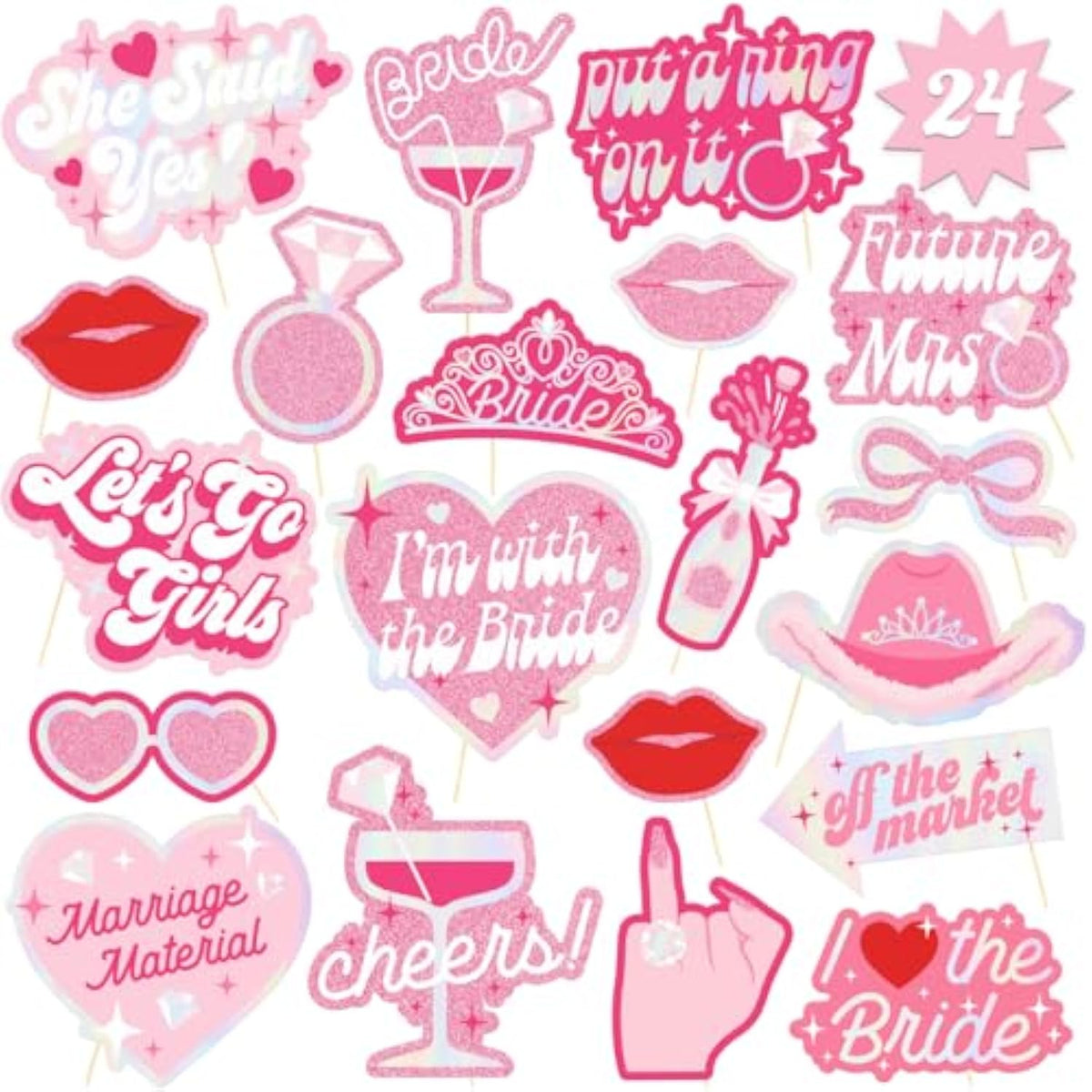 24pcs Bachelorette Photo Booth Props Rose Gold Bride Party Decorations