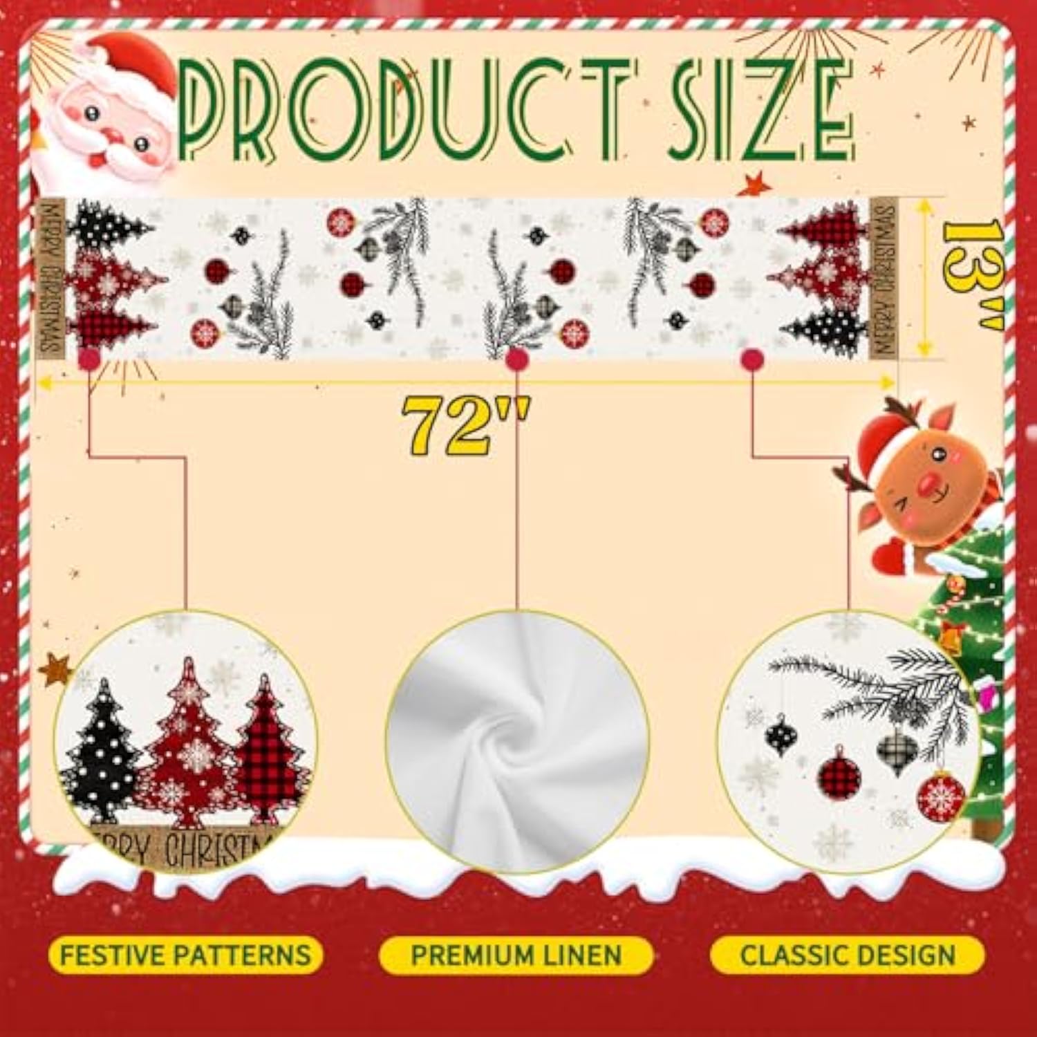 Christmas Table Runner Merry Christmas Table Runner Red Black Christma Tree Table Runner Christma Coffee Tables Runner 13X72 Inch Xmas Kitchen Dining Table Xmas Farmhouse Home Party Decor