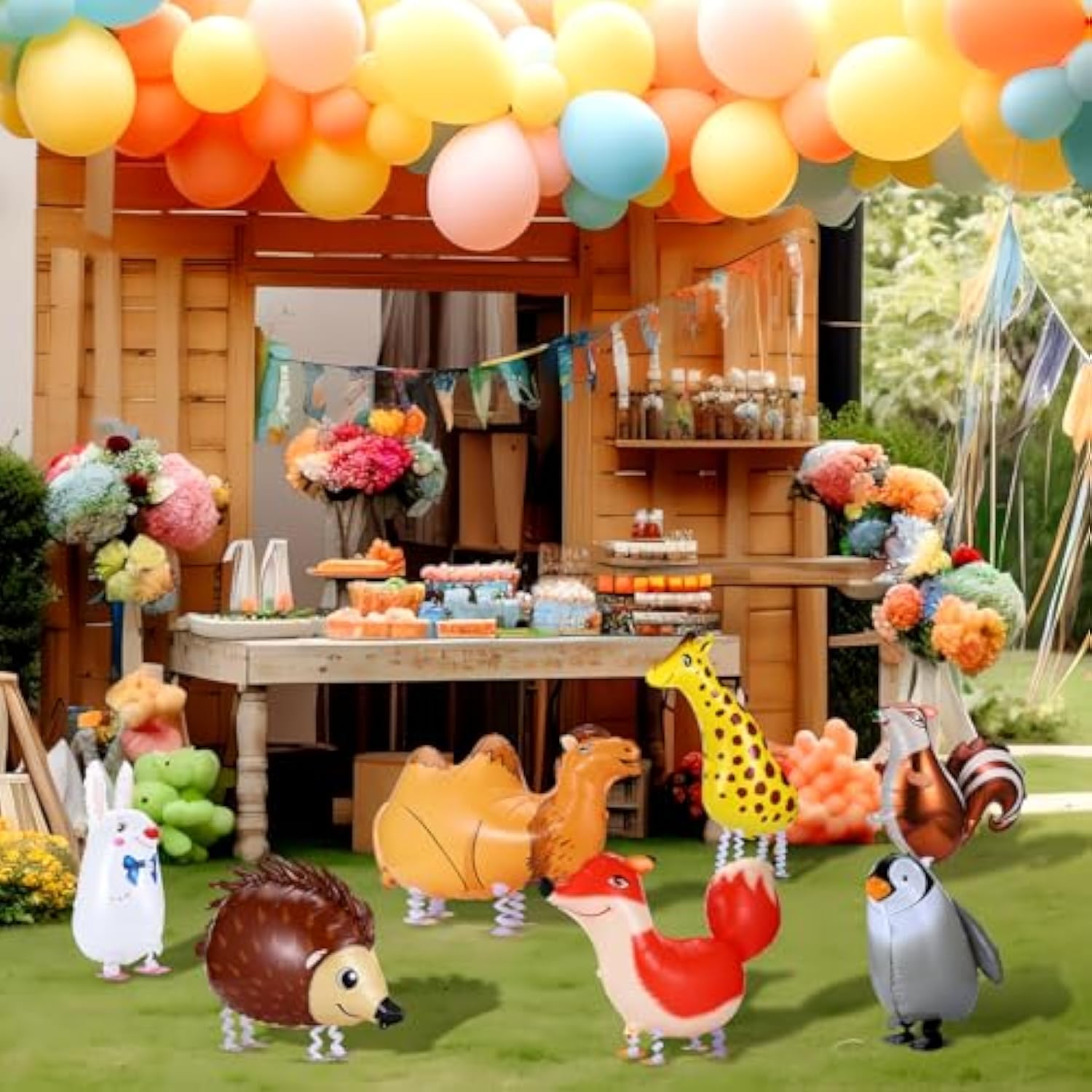 9-pack 25" walking zoo animal balloons for baby shower and animal-themed birthdays