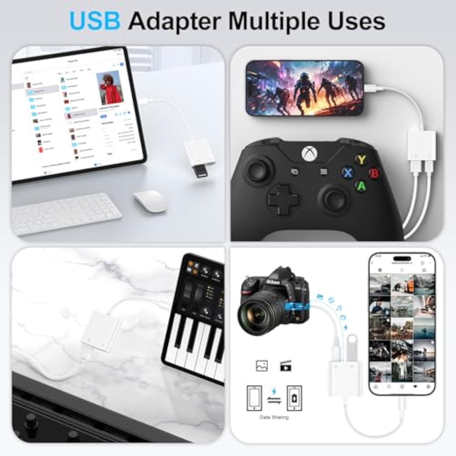 Usb C To Usb Otg Cable And Charger Adapter For Samsung Galaxy S25 Edge S24 S23 S22 S21 S20 Iphone 16E 16 17 Pro Max 2In1 Usb C Otg Splitter Adapter With 60W Fast Charger Cable For Chromecast Google Tv