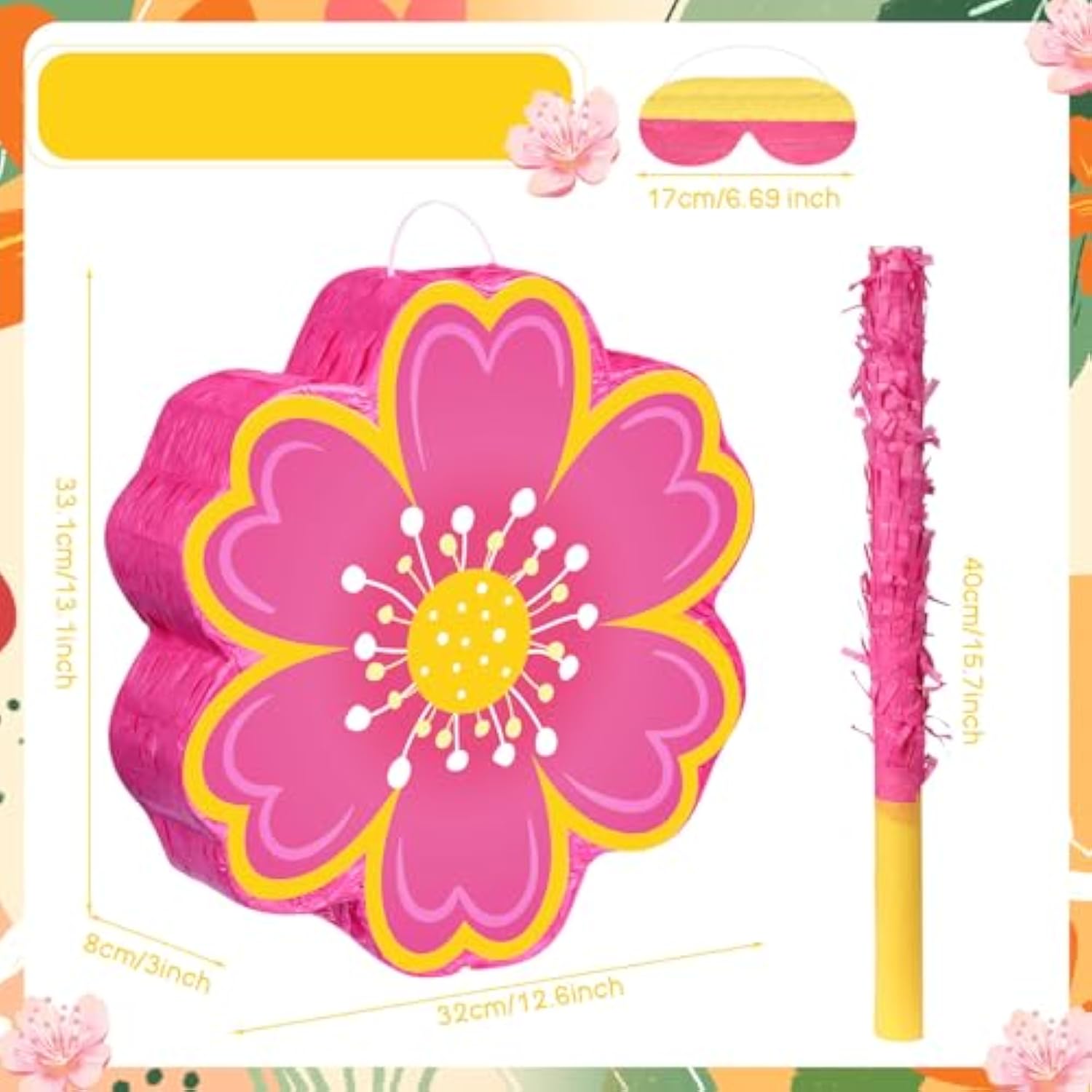 Daisy Flower Piñata Set With Blindfold And Bat Pink Flower Piñata Daisy Hippie Boho Game For Birthday Baby Shower Gender Reveal Wedding Floral Party Supplies Decorations (Pink Flowers)
