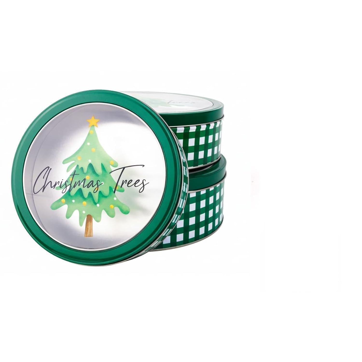 Christmas Holiday Cookie Tin Containers With Window, 3Pc Nested Set, Holiday Cookie Tins With Lid For Gift Giving, Cookie, Treats, Cookies Party Favor And Gifts (Christmas Tree, Round Shape)