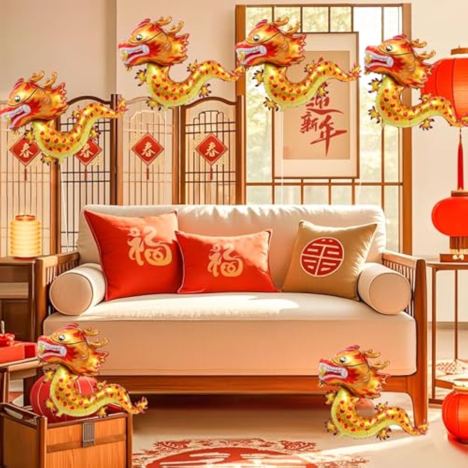 6 Pc Chinese Dragon Foil Balloons Lunar New Year Party Decoration Yellow