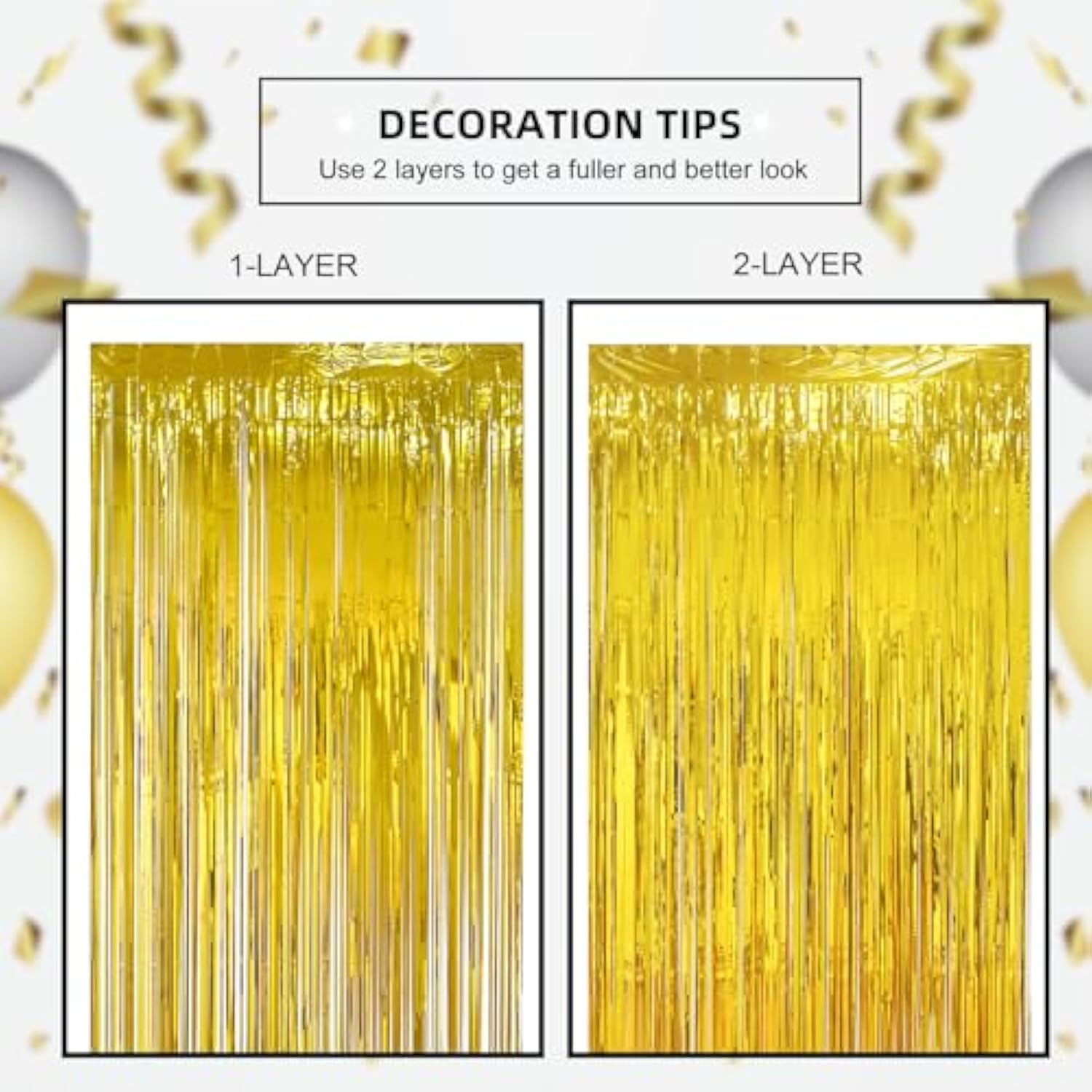 10 Pack Gold Foil Fringe Curtains 3.3x6.6ft Tinsel Backdrop for Parties