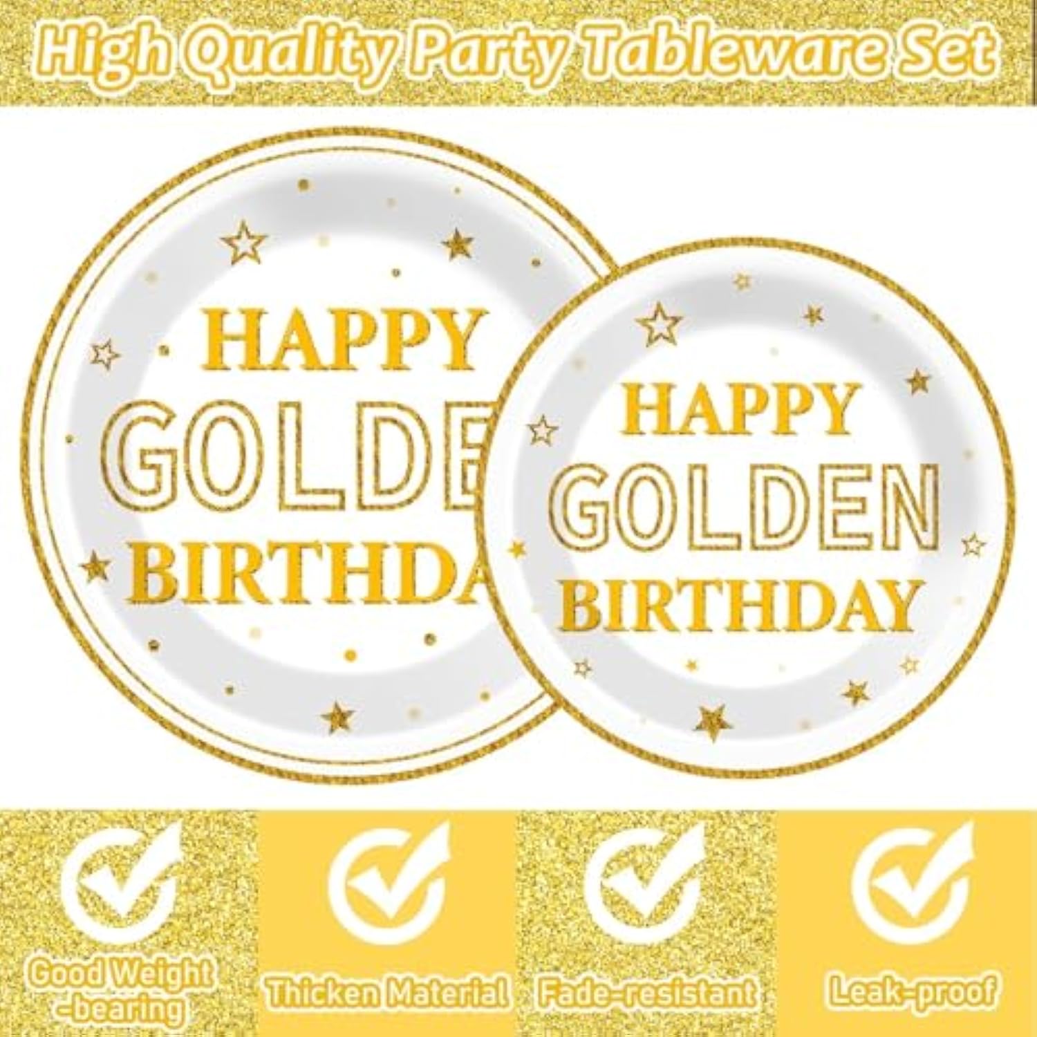 96Pcs Gold Birthday Party Tableware Set – Plates, Napkins & Decor for 24 Guests